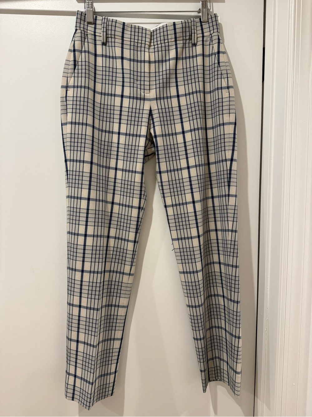 Tory Burch Cream and Navy Plaid Cropped Pants